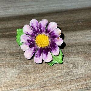 Vintage Royal Adderley Floral Purple Daisy Flower Brooch Purple Made In England